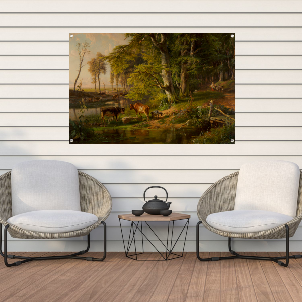 Boslandschap met vee bij een beek - Anton Mauve tuinposter