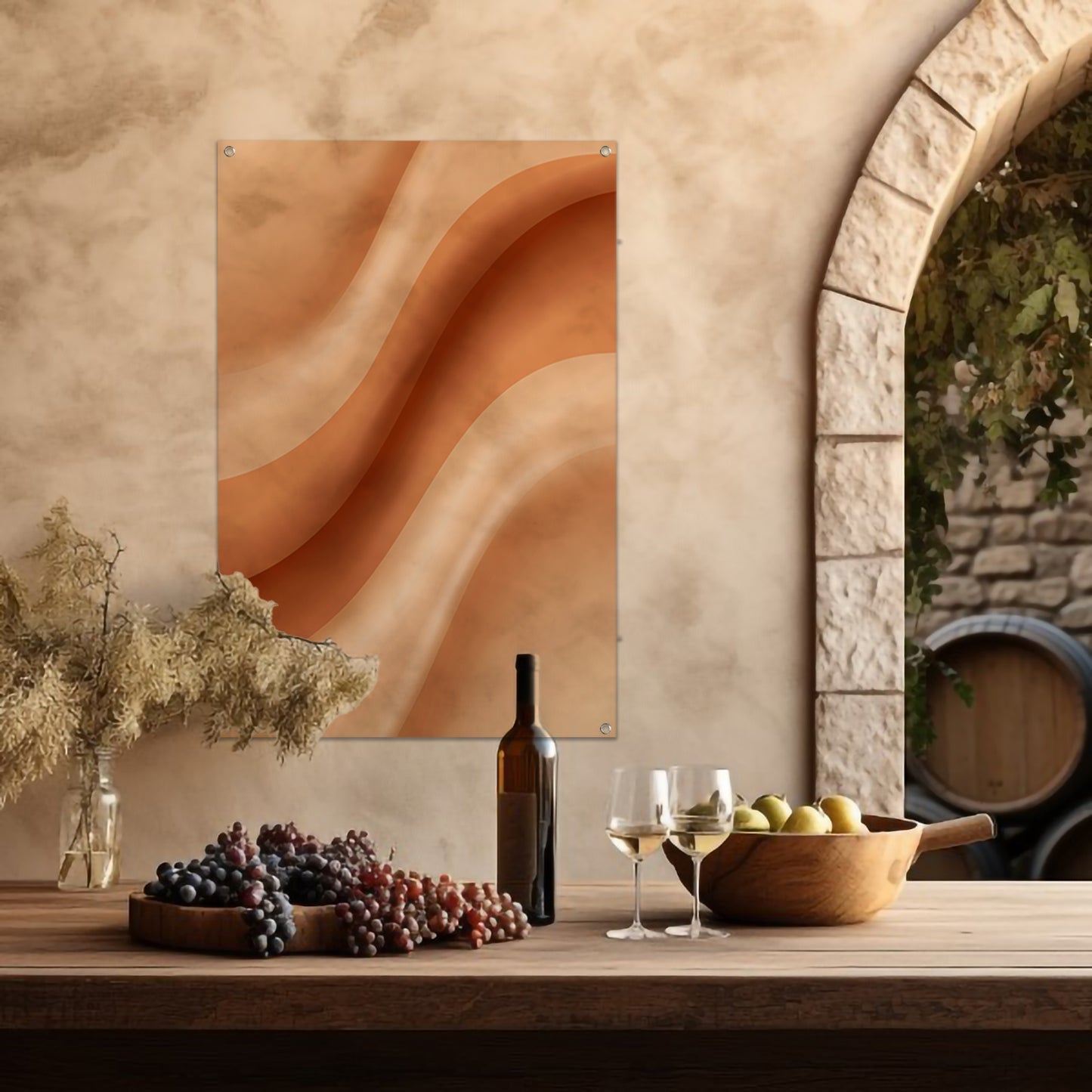 Abstract Golven in Beige en Crème tuinposter