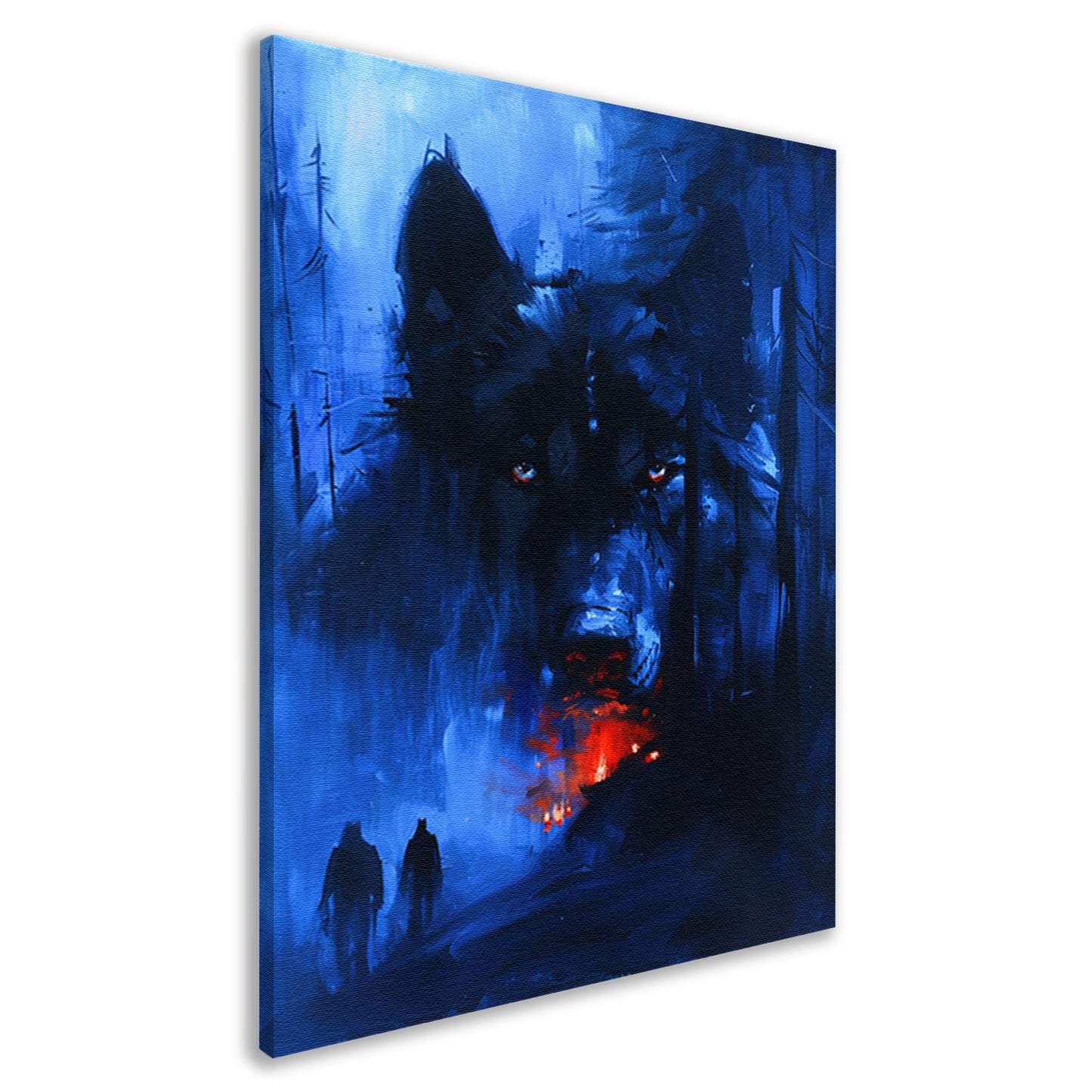 Mystieke wolf met vurige ogen in bos canvas