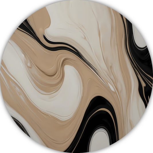 Abstracte Vormen in Beige en Zwart aluminium muurcirkel