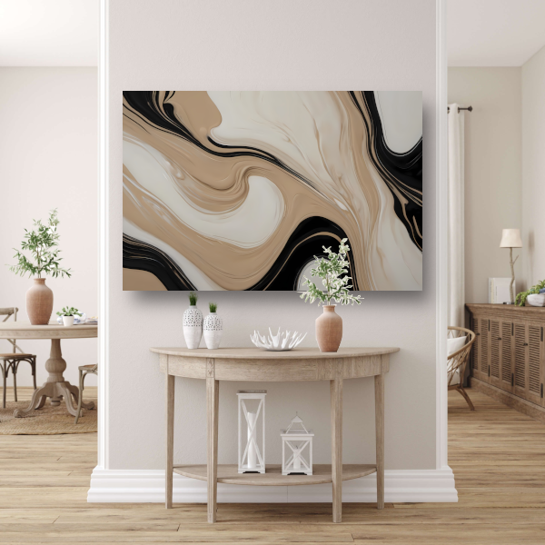 Abstracte Vormen in Beige en Zwart canvas