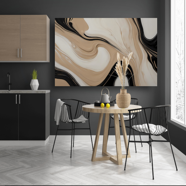 Abstracte Vormen in Beige en Zwart canvas