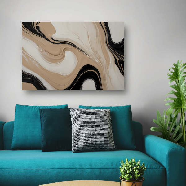 Abstracte Vormen in Beige en Zwart canvas met baklijst