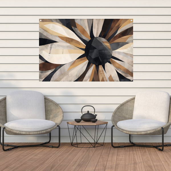 Abstracte Interpretatie van Zonnebloem in Monochrome tuinposter