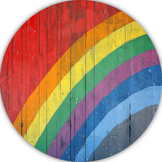 Abstracte Regenboog op Houten Paneel aluminium muurcirkel