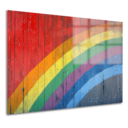 Abstracte Regenboog op Houten Paneel acrylglas