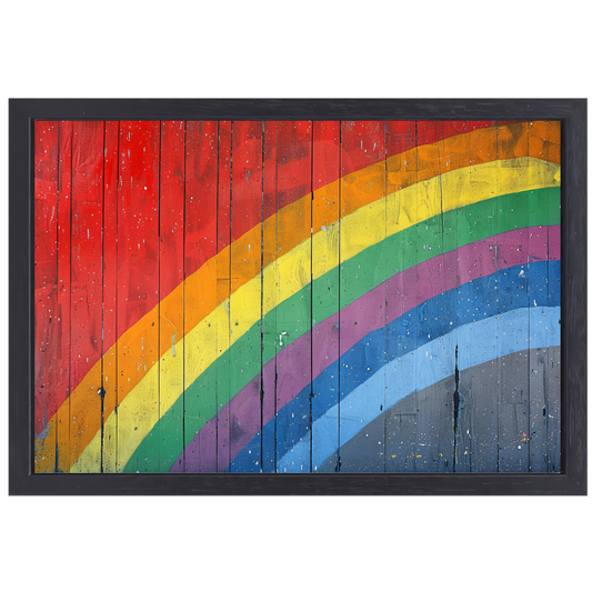 Abstracte Regenboog op Houten Paneel canvas met baklijst