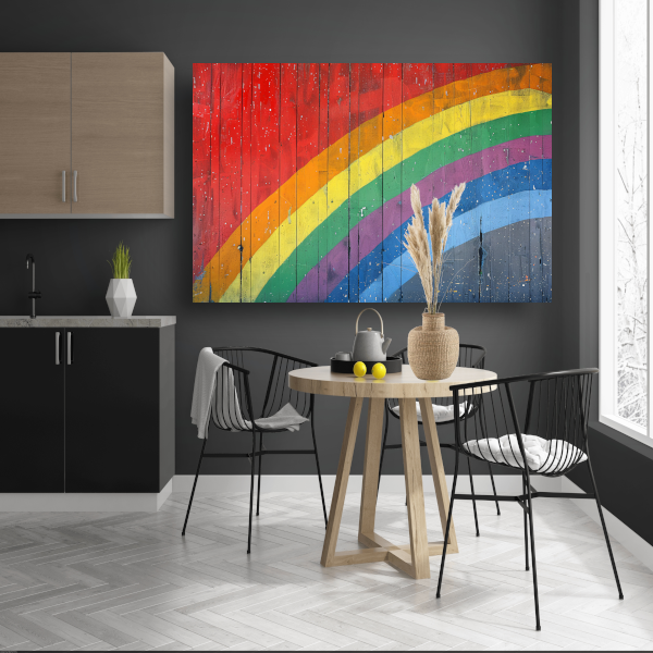 Abstracte Regenboog op Houten Paneel acrylglas