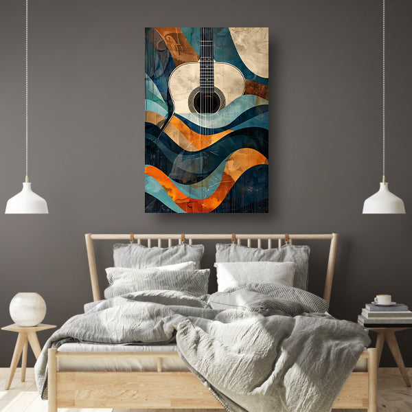 Abstract gitaar in golven van kleur poster