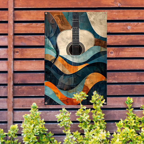 Abstract gitaar in golven van kleur tuinposter