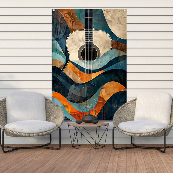 Abstract gitaar in golven van kleur tuinposter