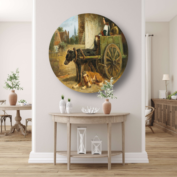 De kleine wagen - Henriëtte Ronner-Knip aluminium muurcirkel