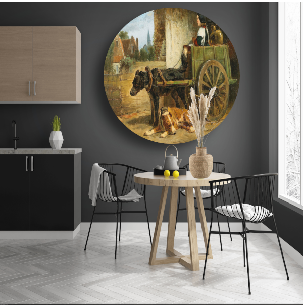 De kleine wagen - Henriëtte Ronner-Knip aluminium muurcirkel
