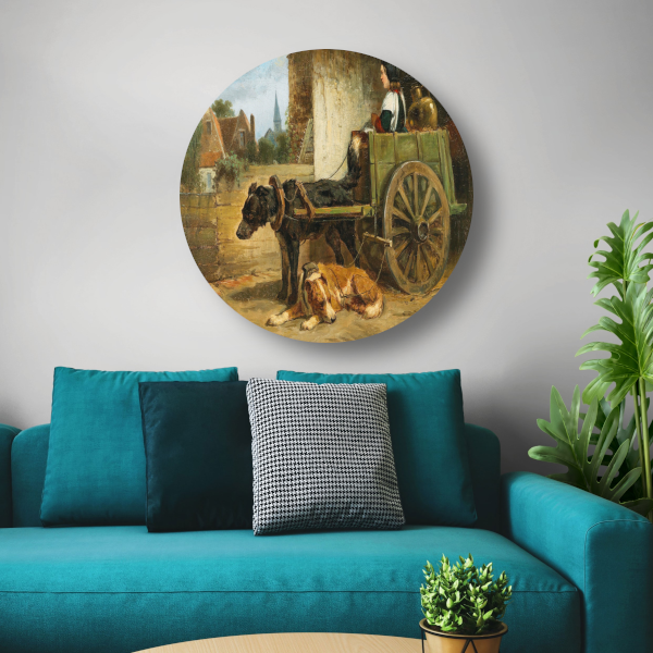De kleine wagen - Henriëtte Ronner-Knip aluminium muurcirkel
