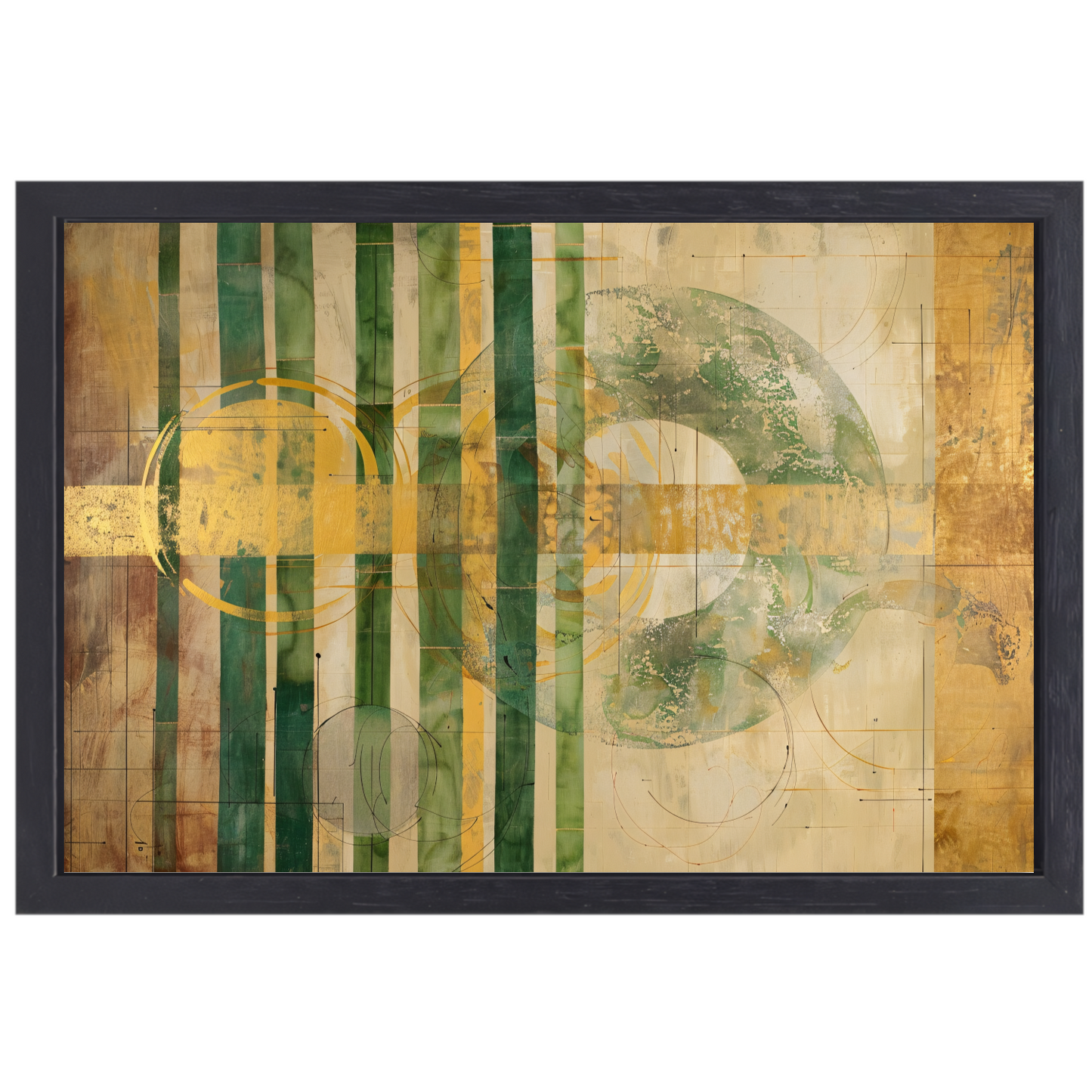 Moderne Bamboe en Gouden Cirkels Abstract canvas met baklijst