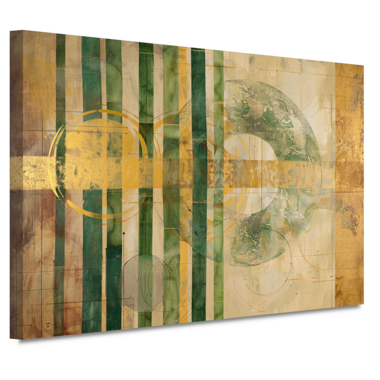 Moderne Bamboe en Gouden Cirkels Abstract canvas