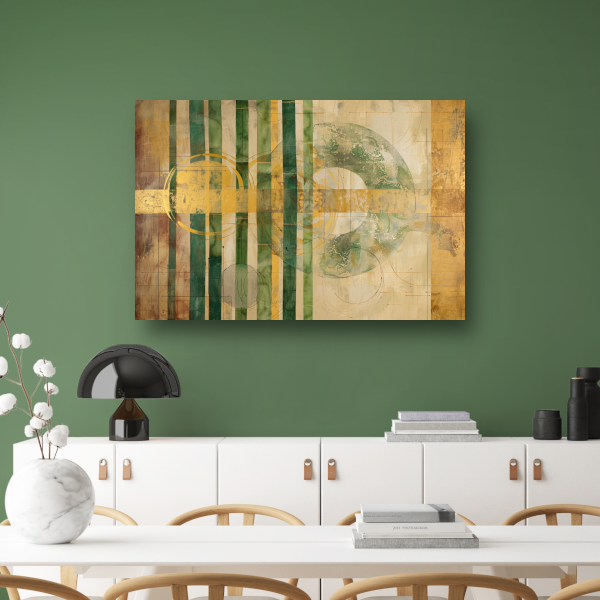 Moderne Bamboe en Gouden Cirkels Abstract canvas