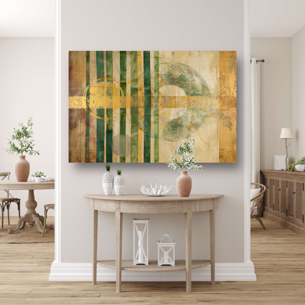 Moderne Bamboe en Gouden Cirkels Abstract canvas