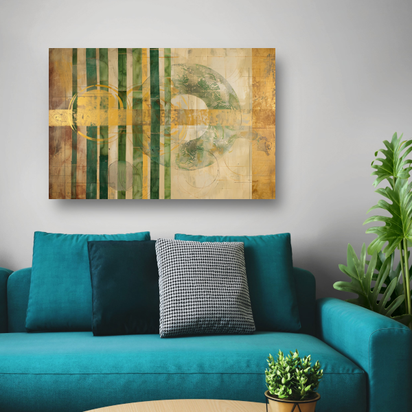 Moderne Bamboe en Gouden Cirkels Abstract canvas