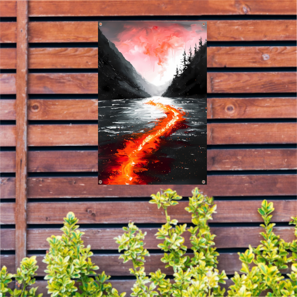 Abstracte rivier door een berglandschap tuinposter