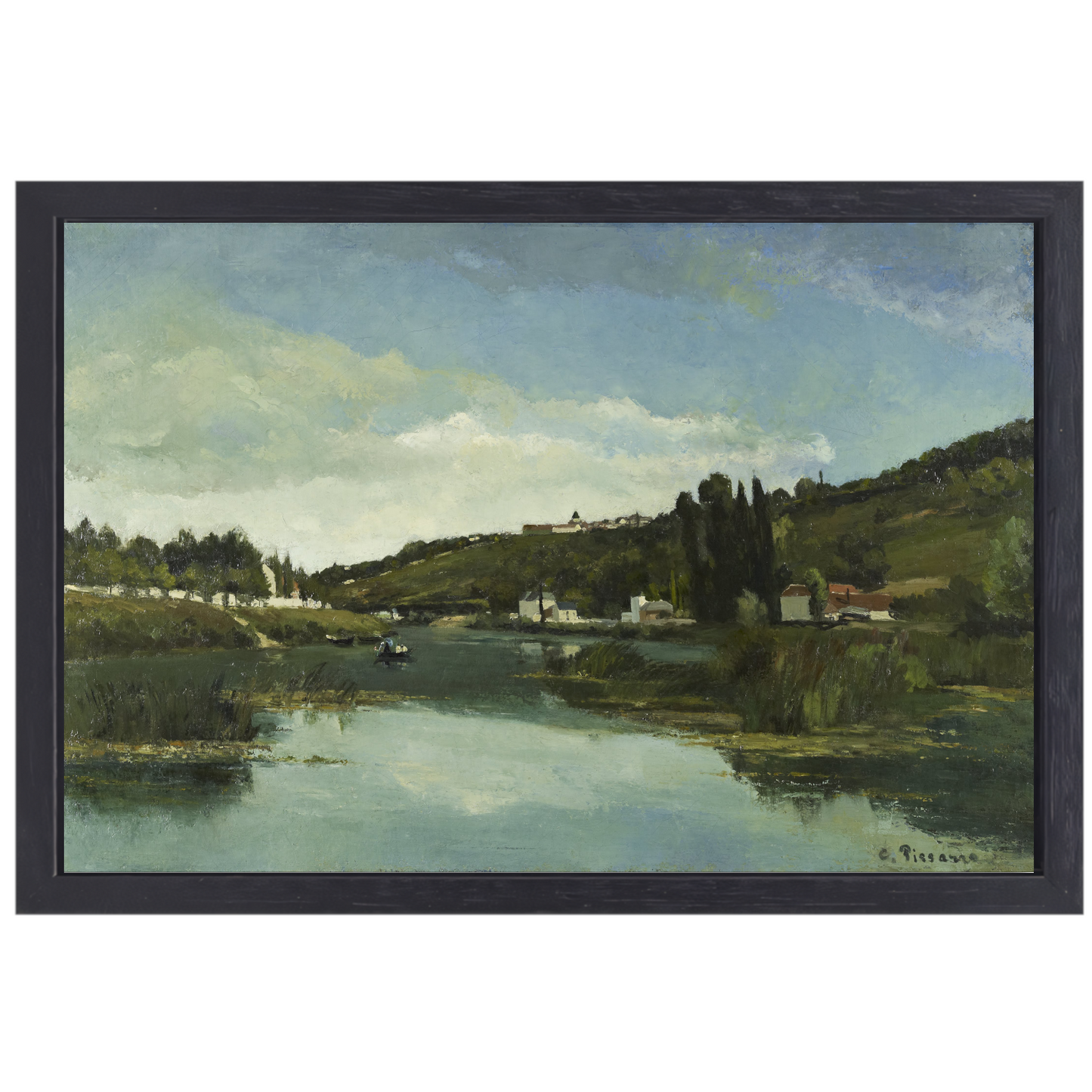 De Marne bij Chennevières - Camille Pissarro canvas met baklijst