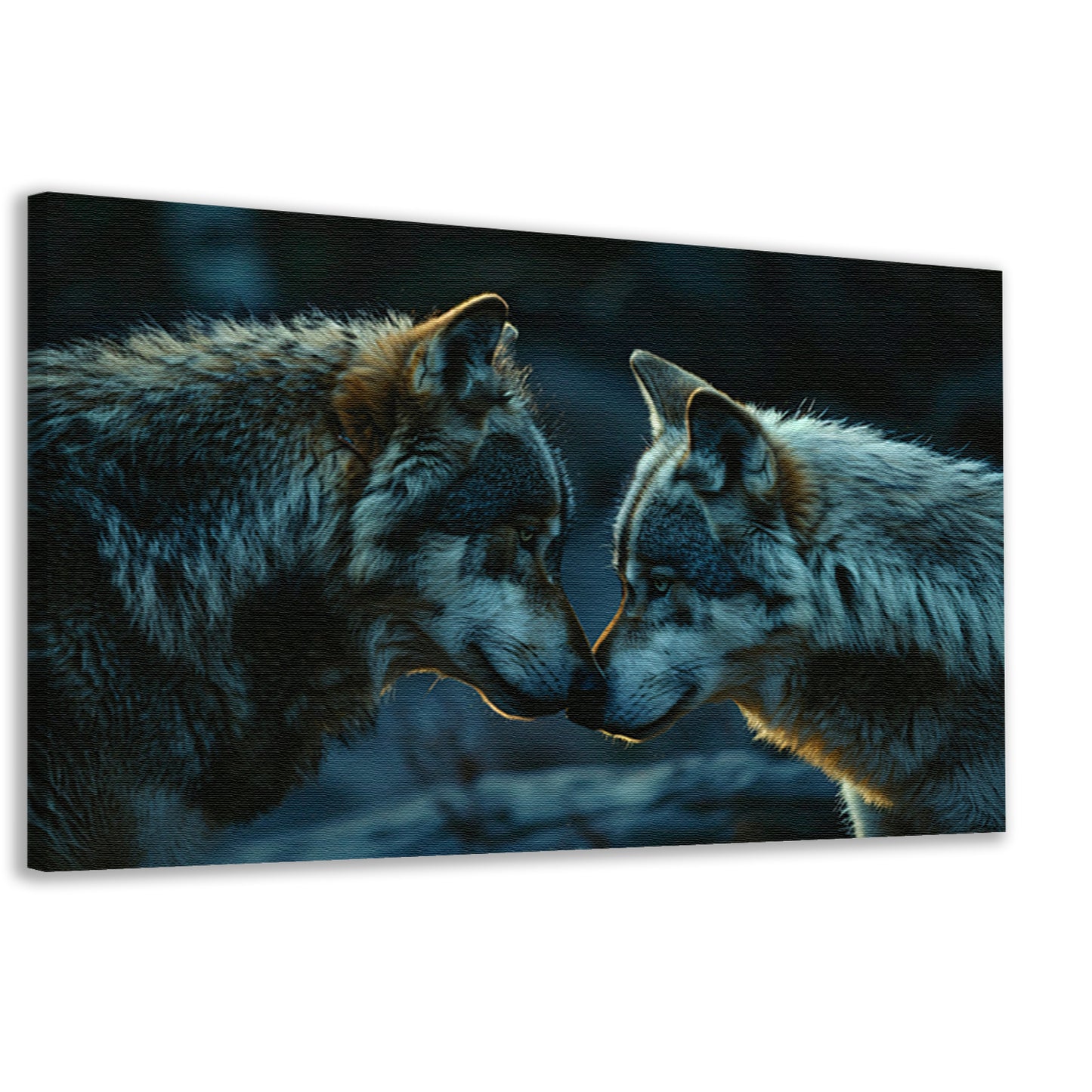 Twee wolven in donkere omgeving canvas