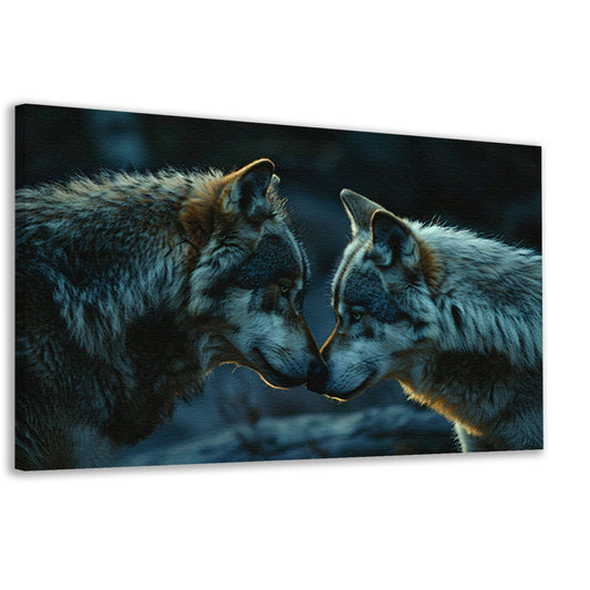 Twee wolven in donkere omgeving canvas