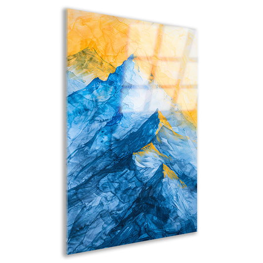 Abstract aquarel berglandschap in blauw en geel acrylglas