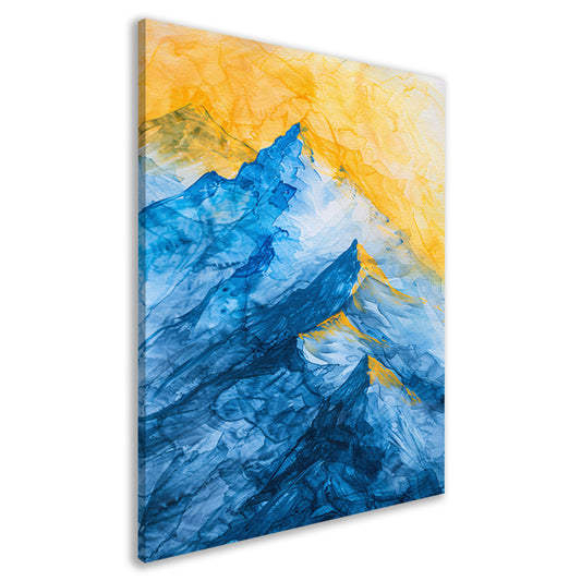 Abstract aquarel berglandschap in blauw en geel canvas