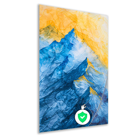 Abstract aquarel berglandschap in blauw en geel poster