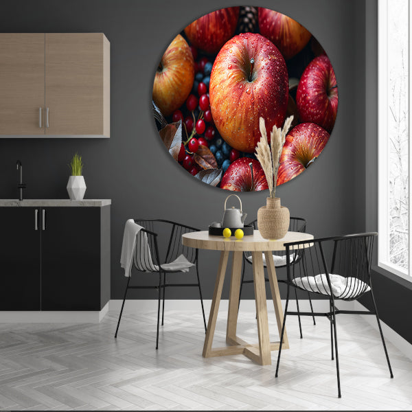 Kleurrijke ochtenddauw op verse appels aluminium muurcirkel