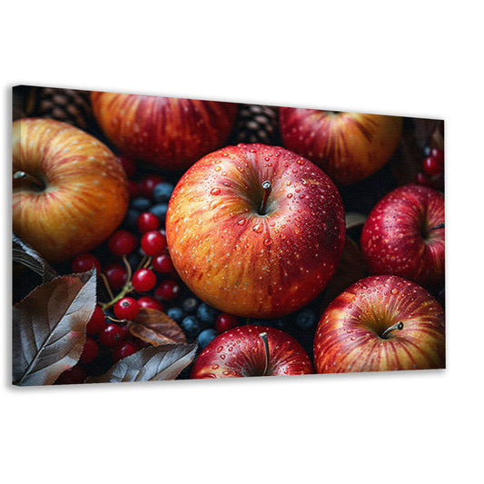 Kleurrijke ochtenddauw op verse appels canvas