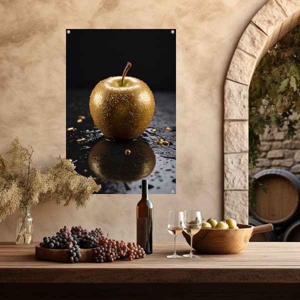 Gouden Appel met Dauwdruppels Reflectie tuinposter
