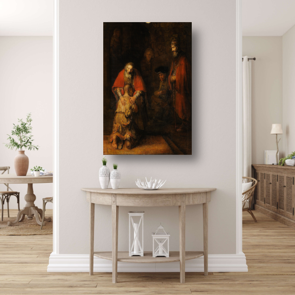 De terugkeer van de verloren zoon - Rembrandt van Rijn canvas met baklijst