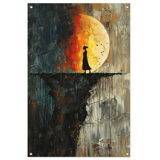 Abstract Vrouw bij Maan tuinposter