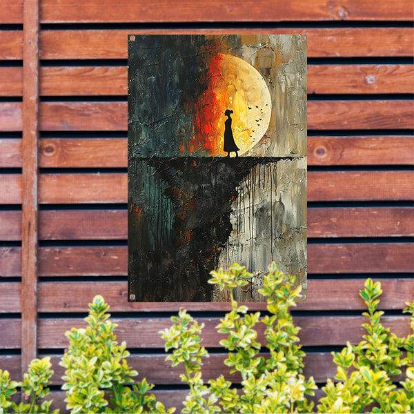 Abstract Vrouw bij Maan tuinposter