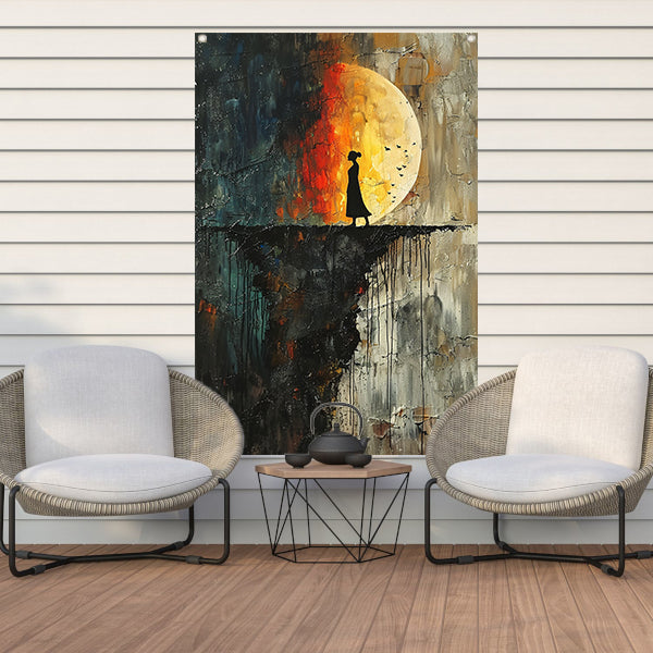 Abstract Vrouw bij Maan tuinposter