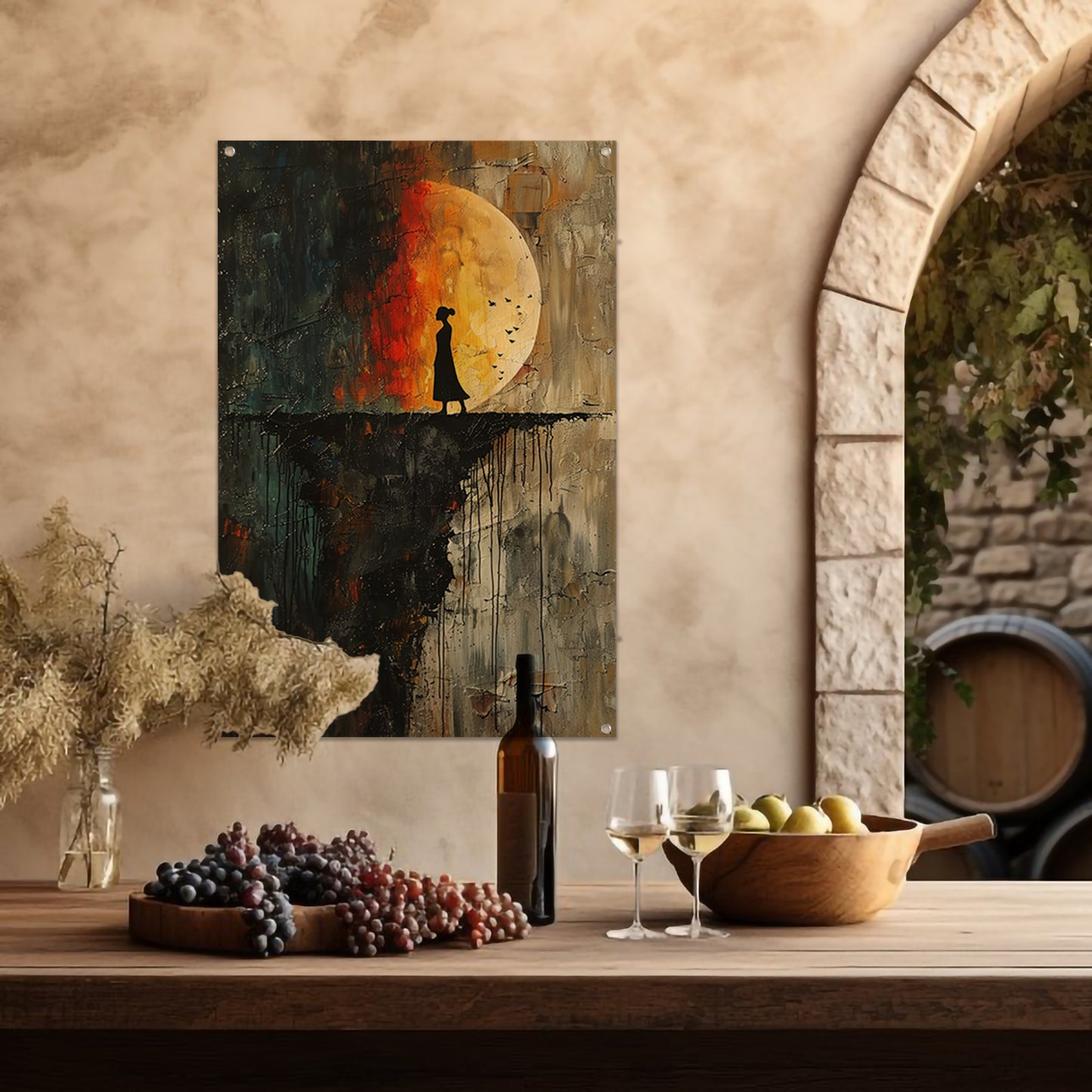 Abstract Vrouw bij Maan tuinposter