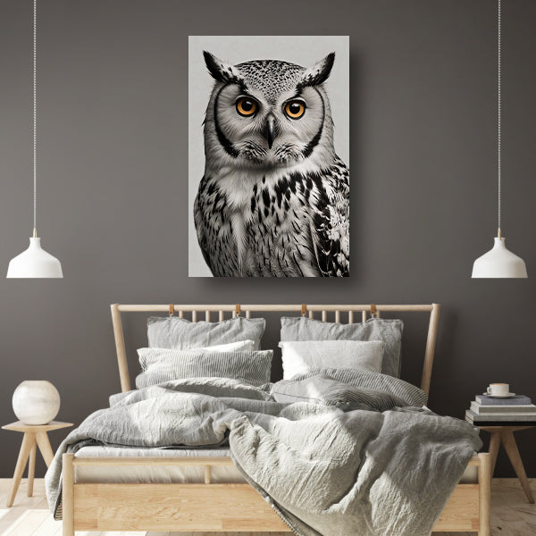 Portret van een majestueuze uil in zwart-wit canvas