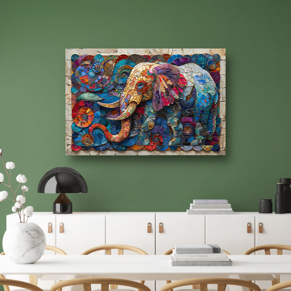 Kleurrijk Mozaïek van een Olifant met Bloemen canvas
