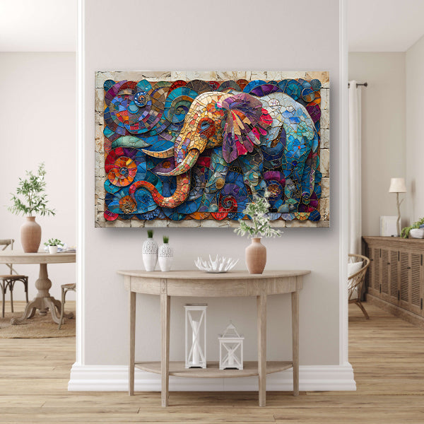 Kleurrijk Mozaïek van een Olifant met Bloemen canvas