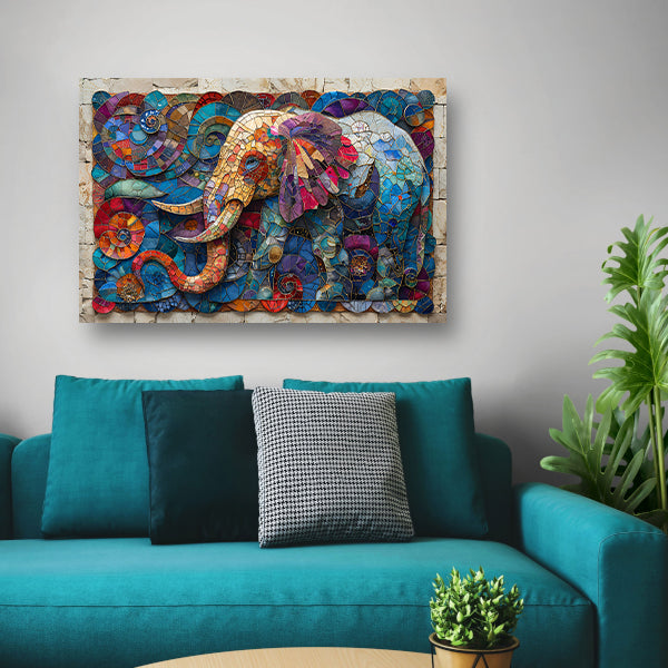 Kleurrijk Mozaïek van een Olifant met Bloemen canvas
