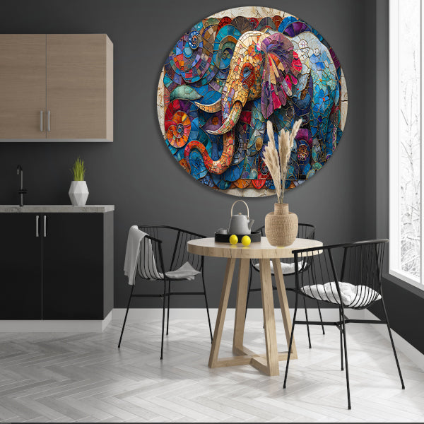Kleurrijk Mozaïek van een Olifant met Bloemen forex muurcirkel