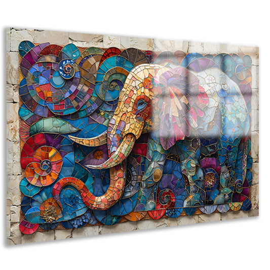 Kleurrijk Mozaïek van een Olifant met Bloemen acrylglas