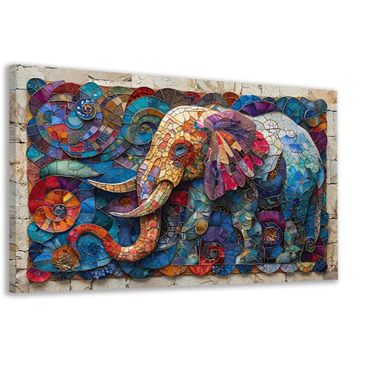 Kleurrijk Mozaïek van een Olifant met Bloemen canvas