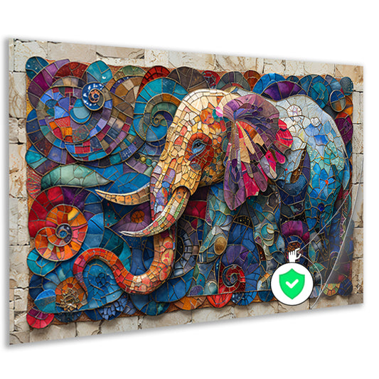 Kleurrijk Mozaïek van een Olifant met Bloemen poster