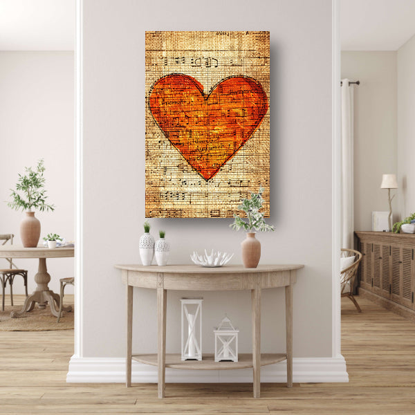 Abstract Hart van Muziek op Oude Partituur canvas met baklijst