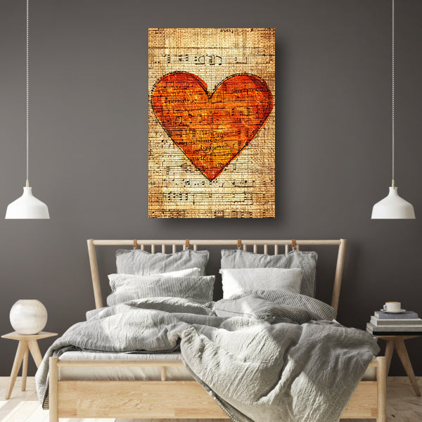 Abstract Hart van Muziek op Oude Partituur canvas met baklijst