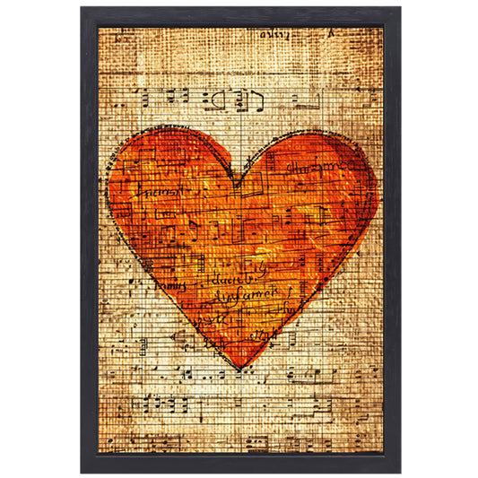 Abstract Hart van Muziek op Oude Partituur canvas met baklijst