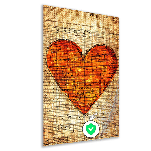 Abstract Hart van Muziek op Oude Partituur poster